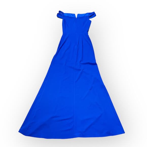 THE FASHION POET Off the Shoulder Gown Women's XS Blue Slit Maxi Short Sleeve - Picture 3 of 5